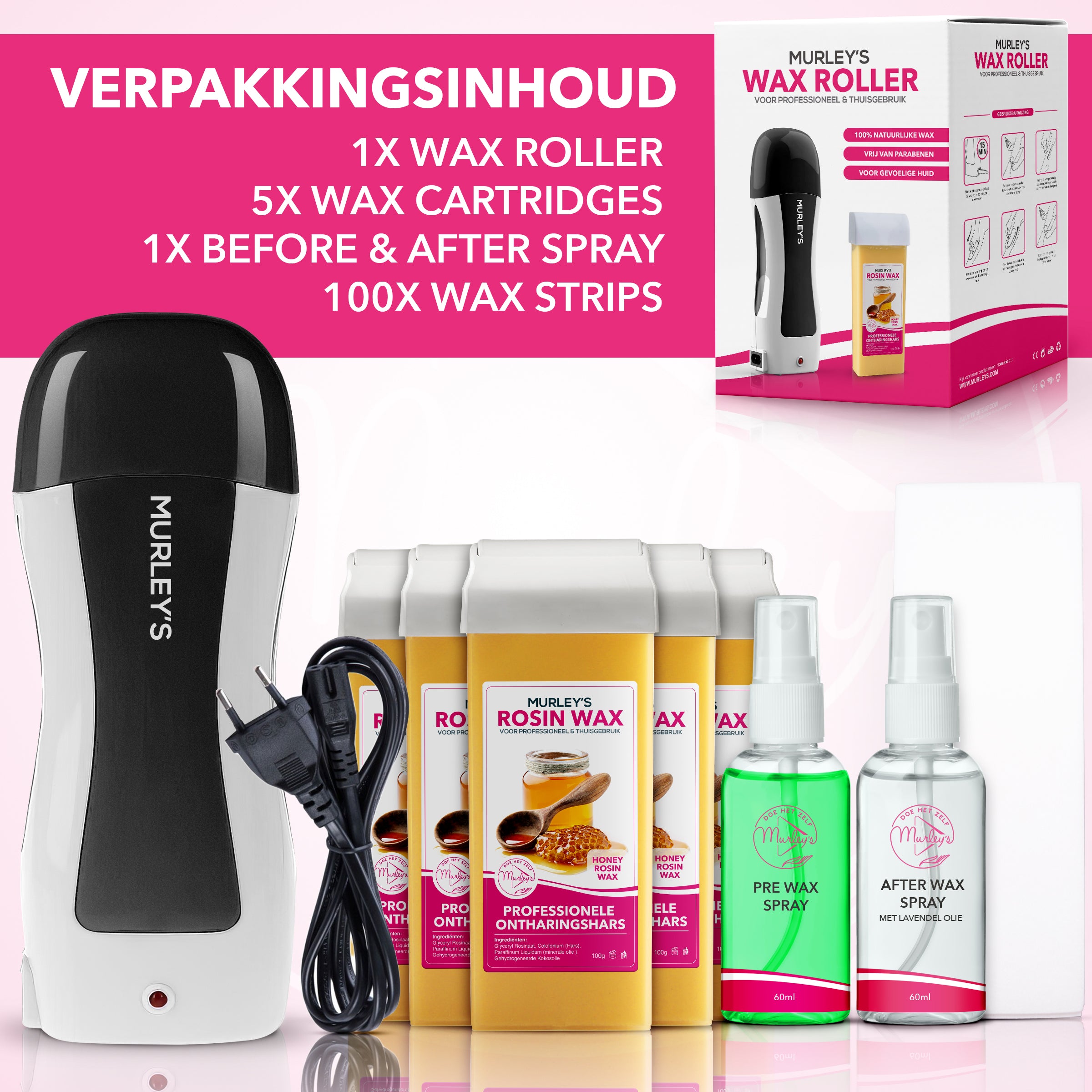 HAARVRIJ LICHAAM MET ROLL-ON WAX SET MET STRIPS - ROSIN WAX